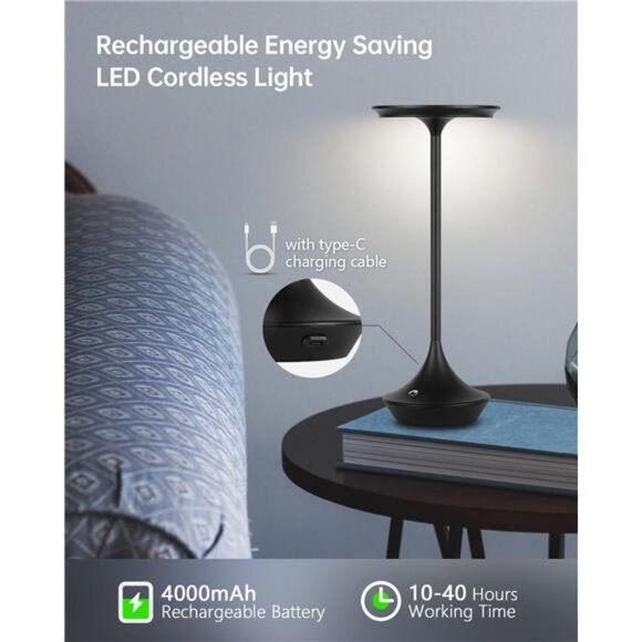 Rechargeable cordless table lamp portable LED light dimmable battery lamp - Picture 3 of 8